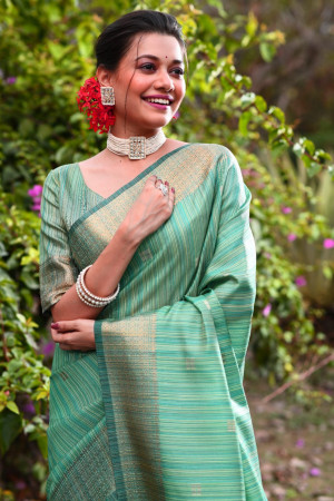 Green color soft maheshwari silk saree with zari weaving work