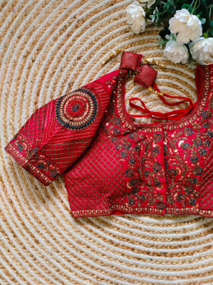 Fancy copper jari heavy embroidery work red color blouse