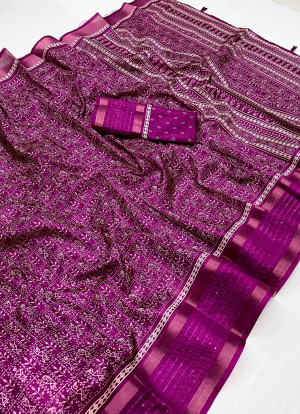 Magenta color soft cotton saree with printed work