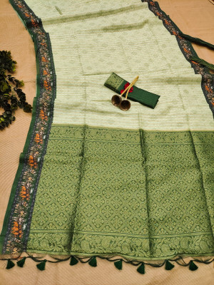 Pista green color soft silk saree with zari weaving work