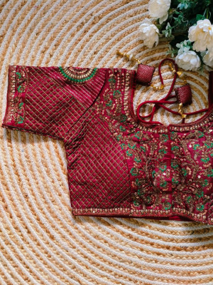 Fancy copper jari heavy embroidery work maroon color blouse