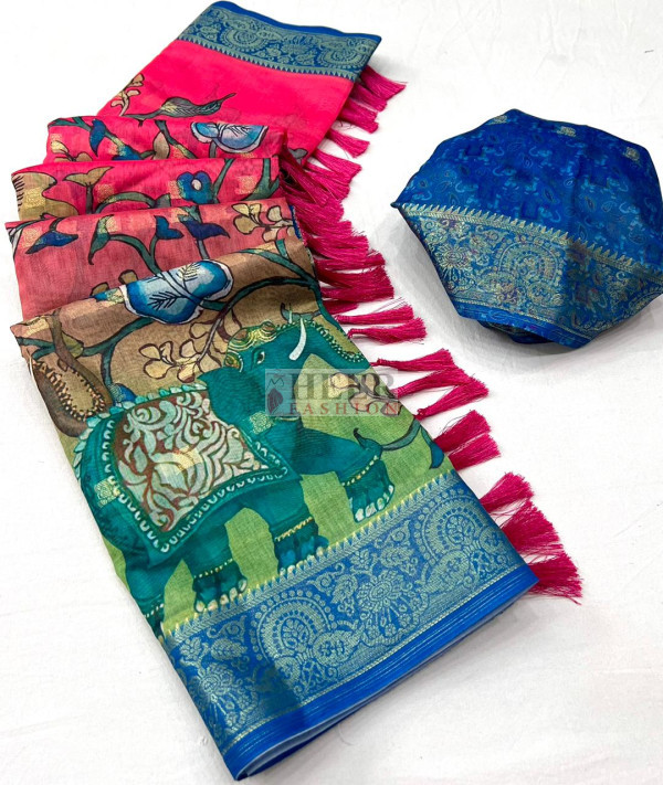 Multicoloured Printed Cotton Saree main image 0