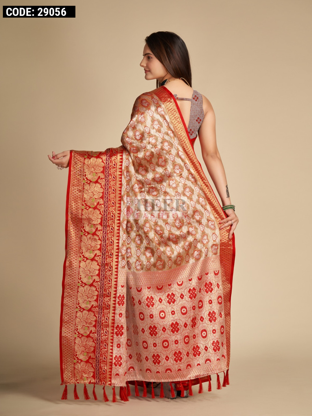 Red Colored Cotton Silk Printed Saree..