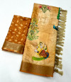 Yellow handloom cotton saree with kalamkari printed work