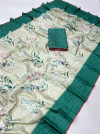 Green tussar silk saree with digital printed work