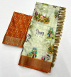 Off white handloom cotton saree with kalamkari printed work