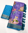 Lavender handloom cotton saree with kalamkari printed work