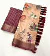 Peach handloom cotton saree with kalamkari printed work