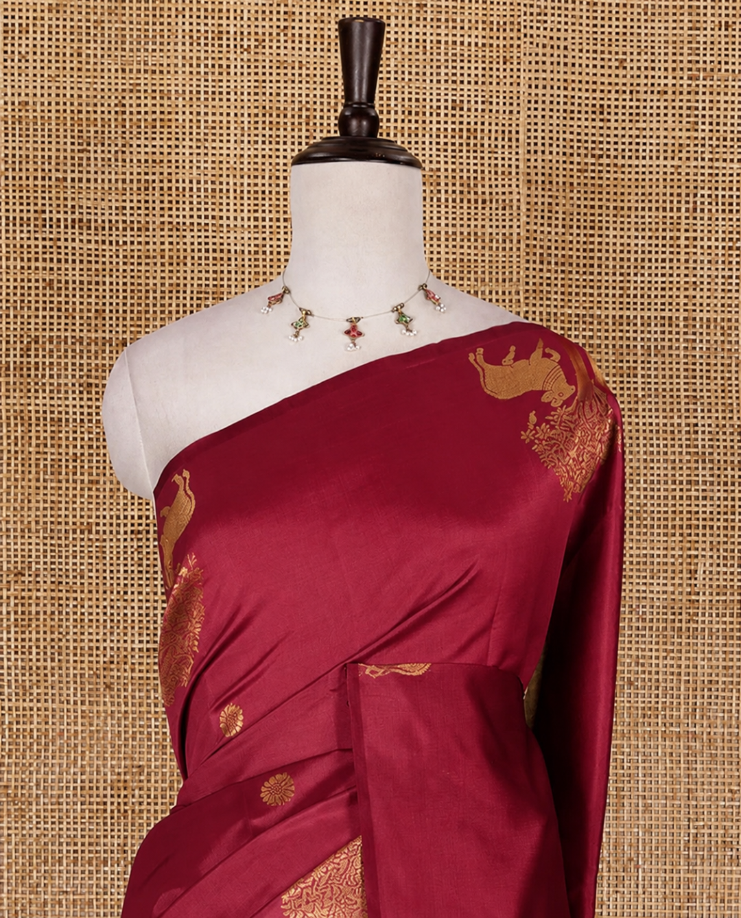 Maroon color soft banarasi raw silk saree with zari weaving work