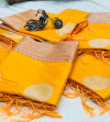 Yellow color lichi silk jacquard weaving saree