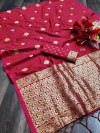 Red color pure cotton silk saree with zari weaving work