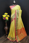 Green color Soft Cotton silk weaving design saree