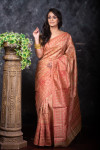 Peach color tussar silk weaving saree with rich pallu