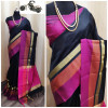 Black color raw silk saree with  weaving pallu