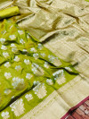 Parrot green color kanchipuram silk handloom saree with zari work