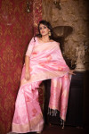 Baby pink color soft mulberry silk saree with zari woven butta and border
