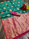 Rama green color pure cotton silk saree with zari weaving work