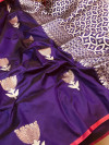 Purple color soft silk saree with golden and silver zari weaving work
