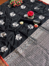 black color soft banarasi silk saree with woven work
