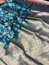 Firoji color kanchipuram handloom silk saree with silver and golden zari work