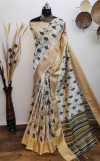 White color aasam silk kotki printed saree with zari woven work