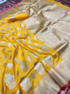 Yellow color kanchipuram silk handloom saree with zari work