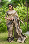 Gray color tussar silk weaving saree with rich pallu