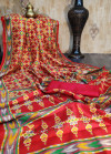 Raw silk ikkat printed saree