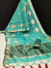 firoji color linen silk saree with zari woven embroidered work