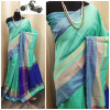 Sea green color raw silk saree with  weaving pallu