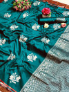 Rama green color soft banarasi silk saree with woven work