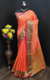 Orange color Soft Cotton silk weaving design saree