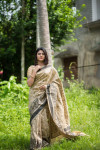 Cream color tussar silk weaving saree with rich pallu
