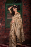 Beige color tussar silk weaving saree with rich pallu
