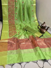 Crystal silk saree with embroidered work zari woven border and pallu