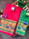 Soft crystal silk saree with contrast weaving border
