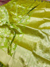 Parrot green color kanchipuram handloom silk saree with silver and golden zari work