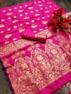 Pink color pure cotton silk saree with zari weaving work