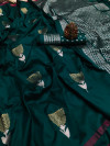 Rama green color soft lichi silk saree with golden and silver zari weaving work