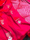 Pink color soft silk saree with golden and silver zari weaving work