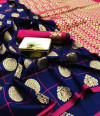 Royal blue soft silk saree with zari weaving work