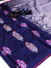 Navy blue color lichi silk weaving jacquard saree
