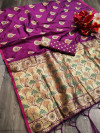 Purple color pure cotton silk saree with zari weaving work