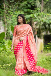 Pink color tussar silk weaving saree with rich pallu