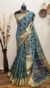 Firoji color aasam silk kotki printed saree with zari woven work
