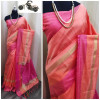 Peach color raw silk saree with  weaving pallu