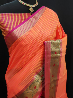 Orange color Soft Cotton silk weaving design saree