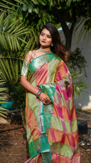 Soft banarasi silk saree with zari weaving border
