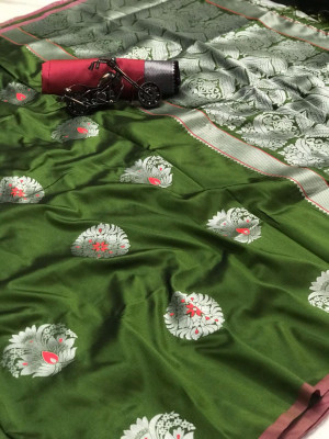 Mehndi green color soft kesari silk saree with zari woven work