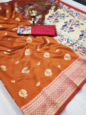 Soft banarasi silk paithani style saree with rich pallu